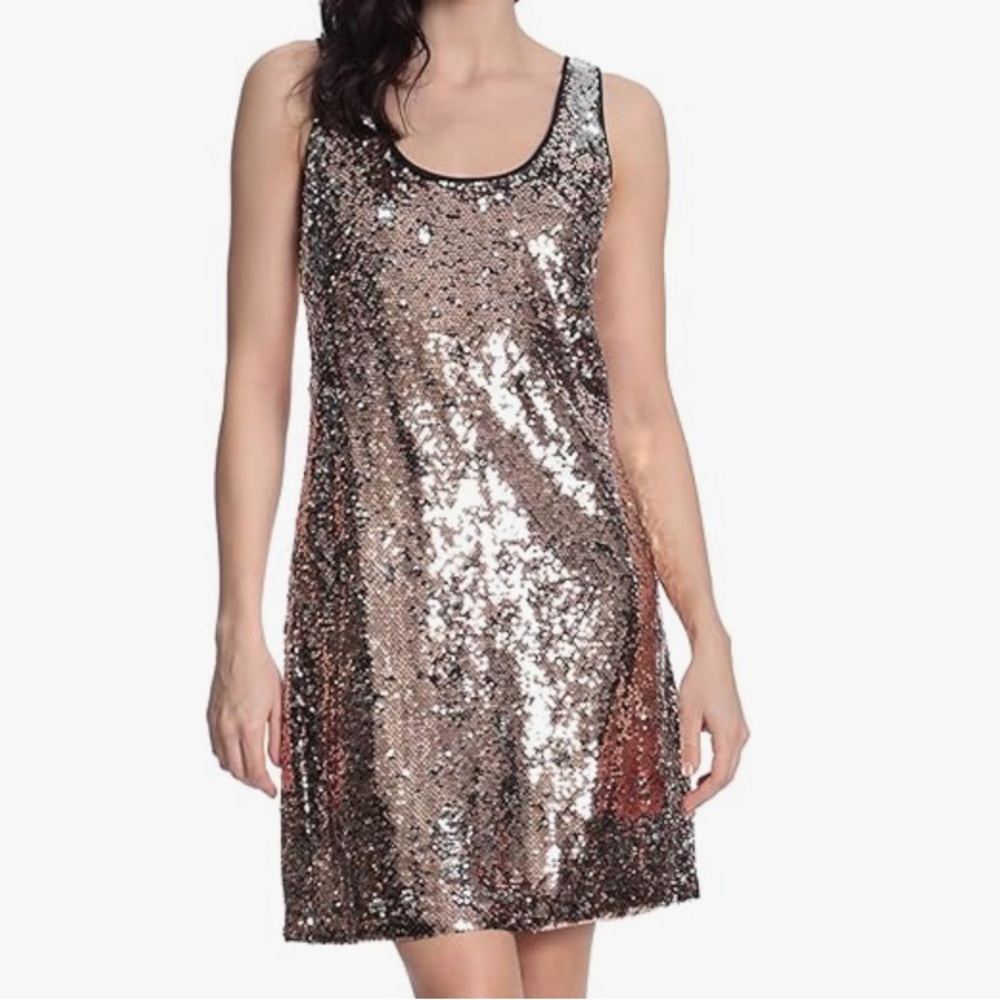 DONNA MORGAN Sleeveless Round Neck Sequin Dress